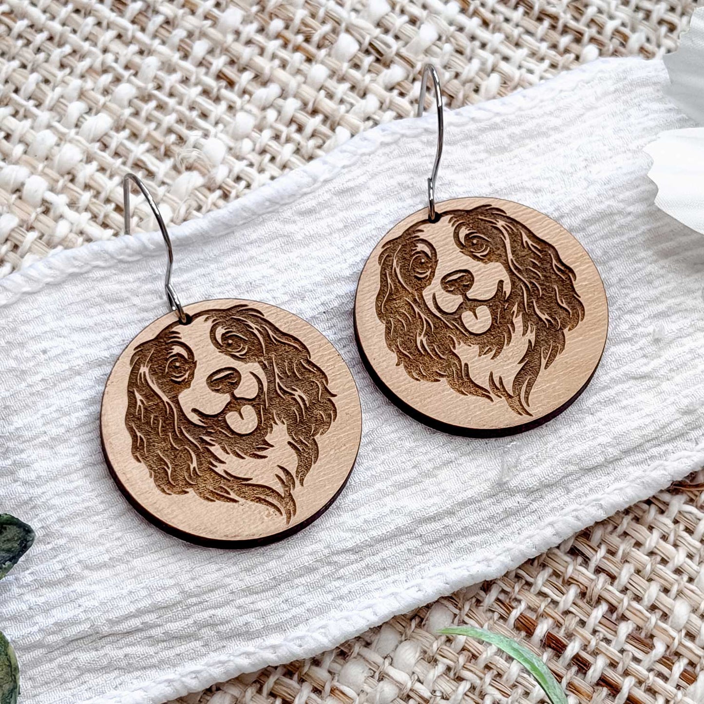 Springer Spaniel Engraved Disc Earrings - Glowforge