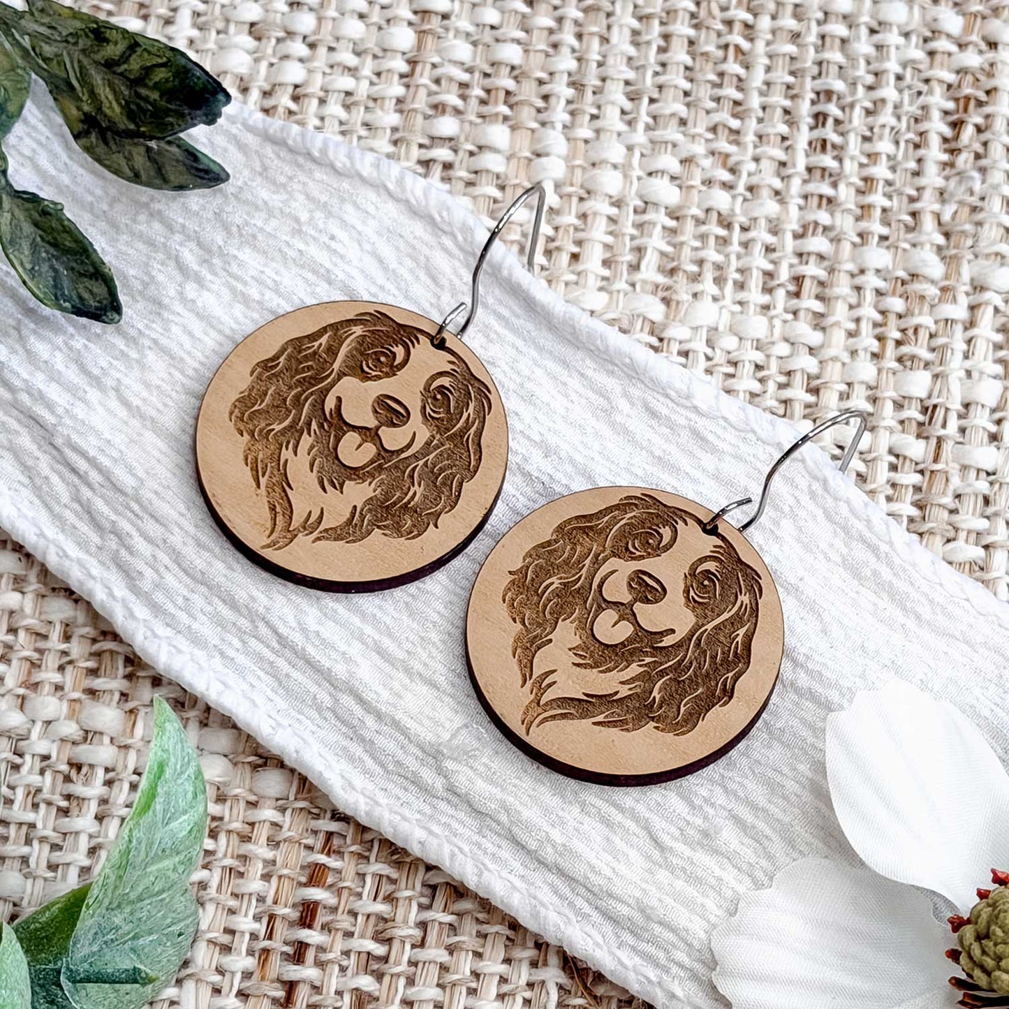Springer Spaniel Engraved Disc Earrings - Glowforge
