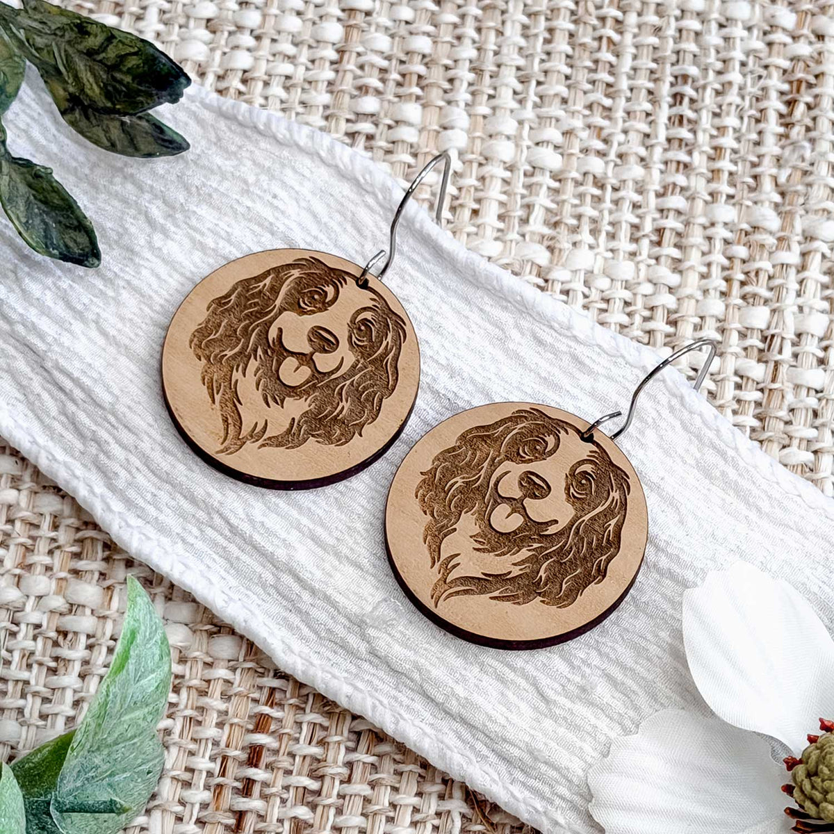 Springer Spaniel Engraved Disc Earrings - Glowforge