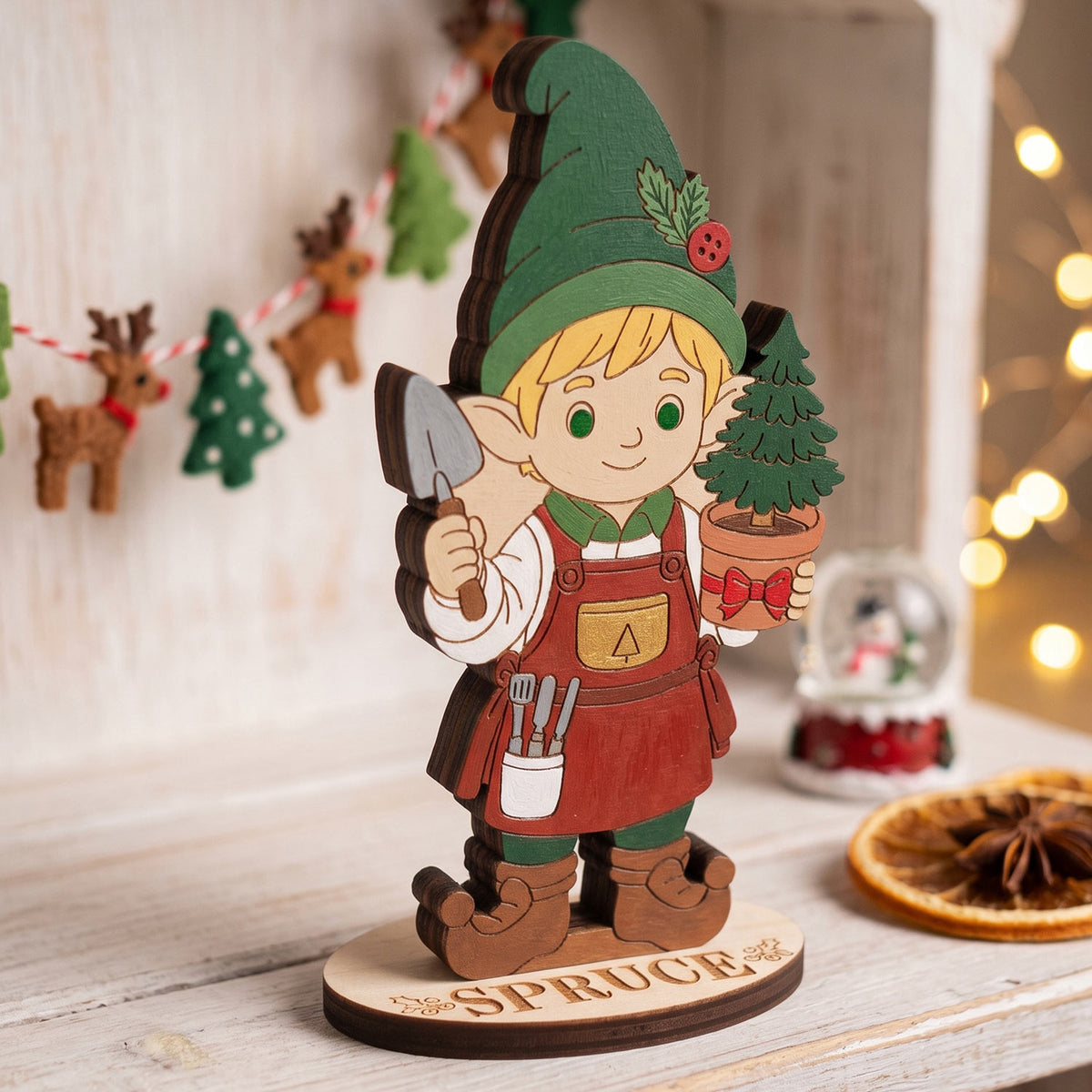 Spruce Christmas Tree Gardener - North Pole Elf Figure for Crafts & Play - Glowforge