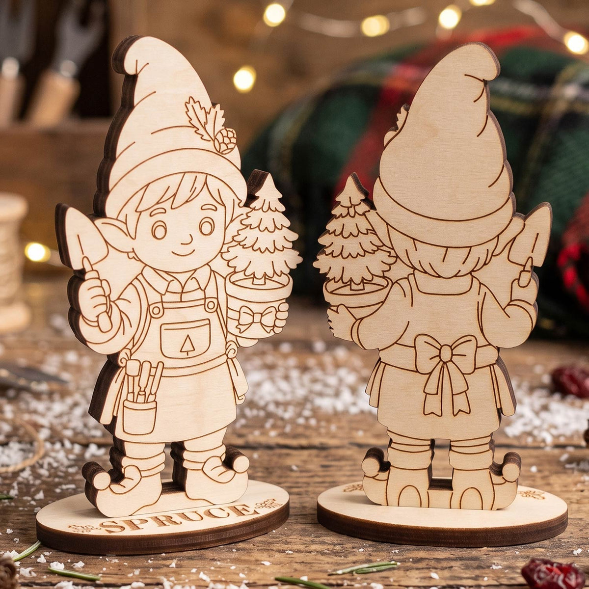 Spruce Christmas Tree Gardener - North Pole Elf Figure for Crafts & Play - Glowforge