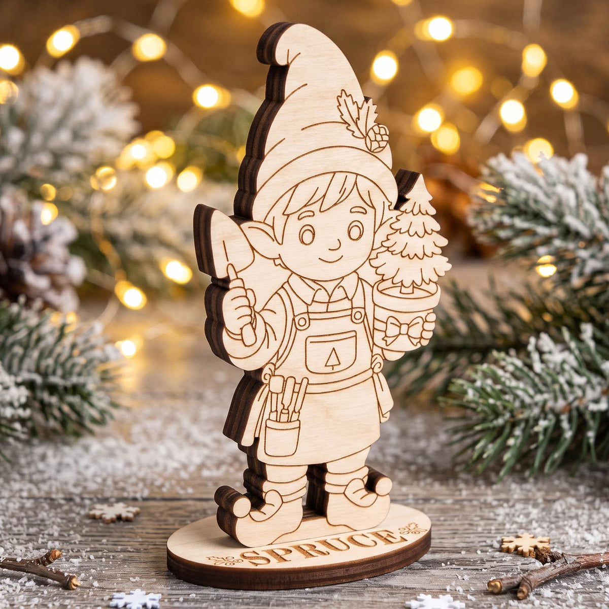 Spruce Christmas Tree Gardener - North Pole Elf Figure for Crafts & Play - Glowforge