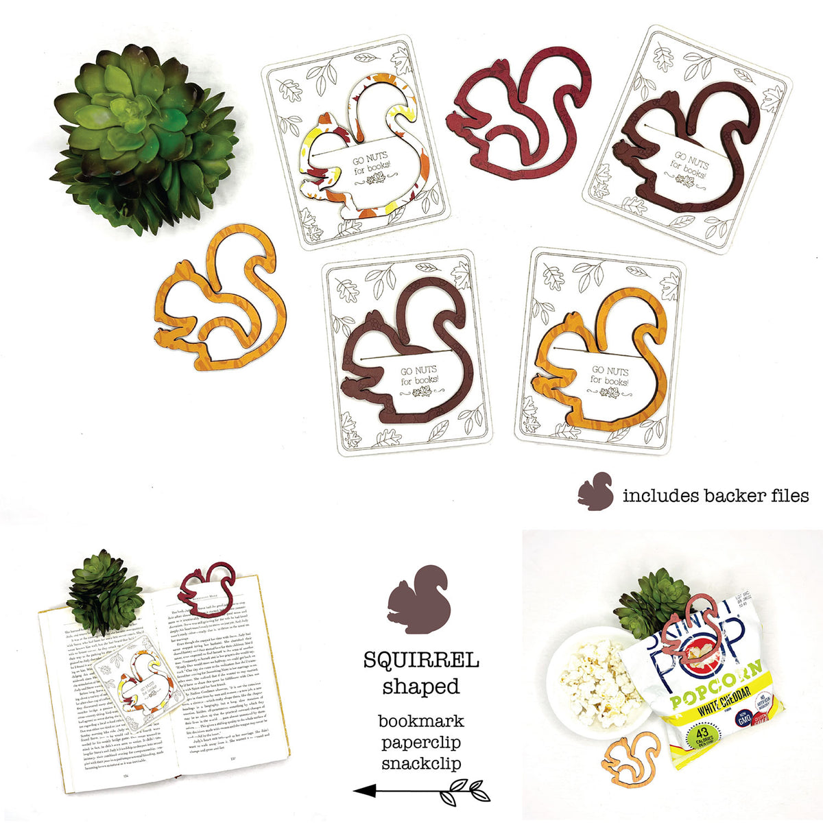 Squirrel Shaped Bookmark with Card Backer - Paperclip - Snack Bag Closure - Glowforge