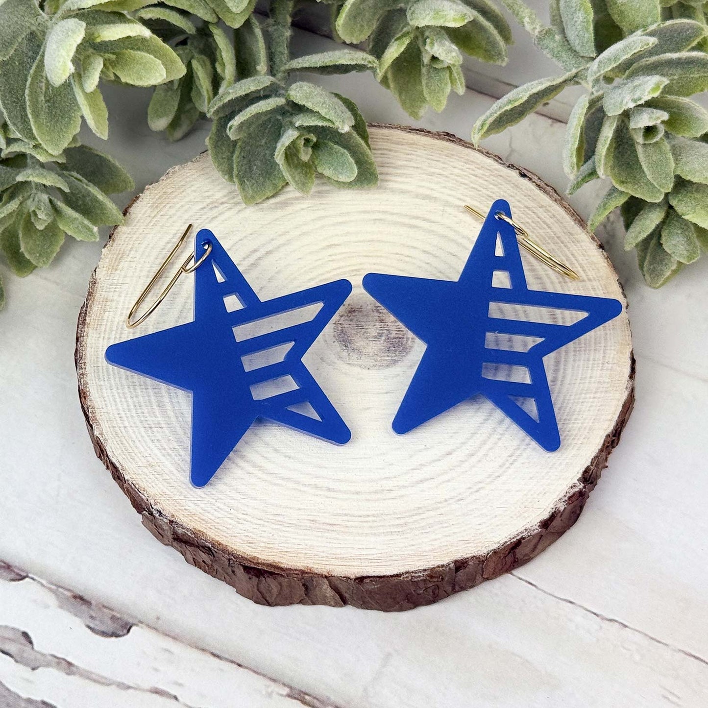 Star Earrings with Asymmetrical Stripes - Patriotic Earrings - Glowforge