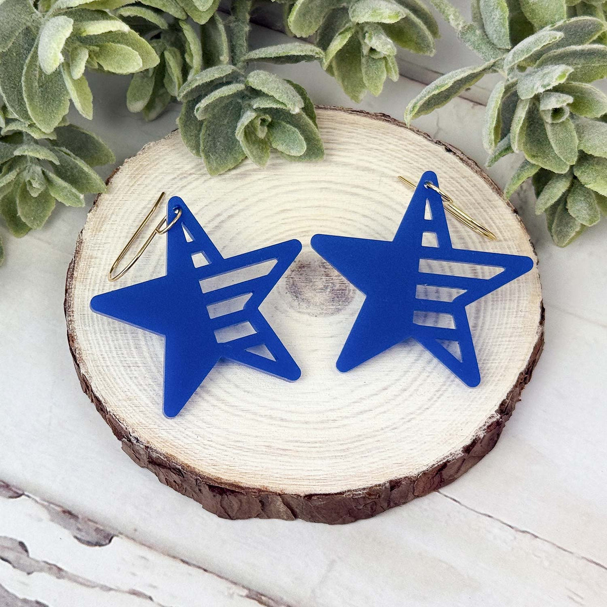 Star Earrings with Asymmetrical Stripes - Patriotic Earrings - Glowforge