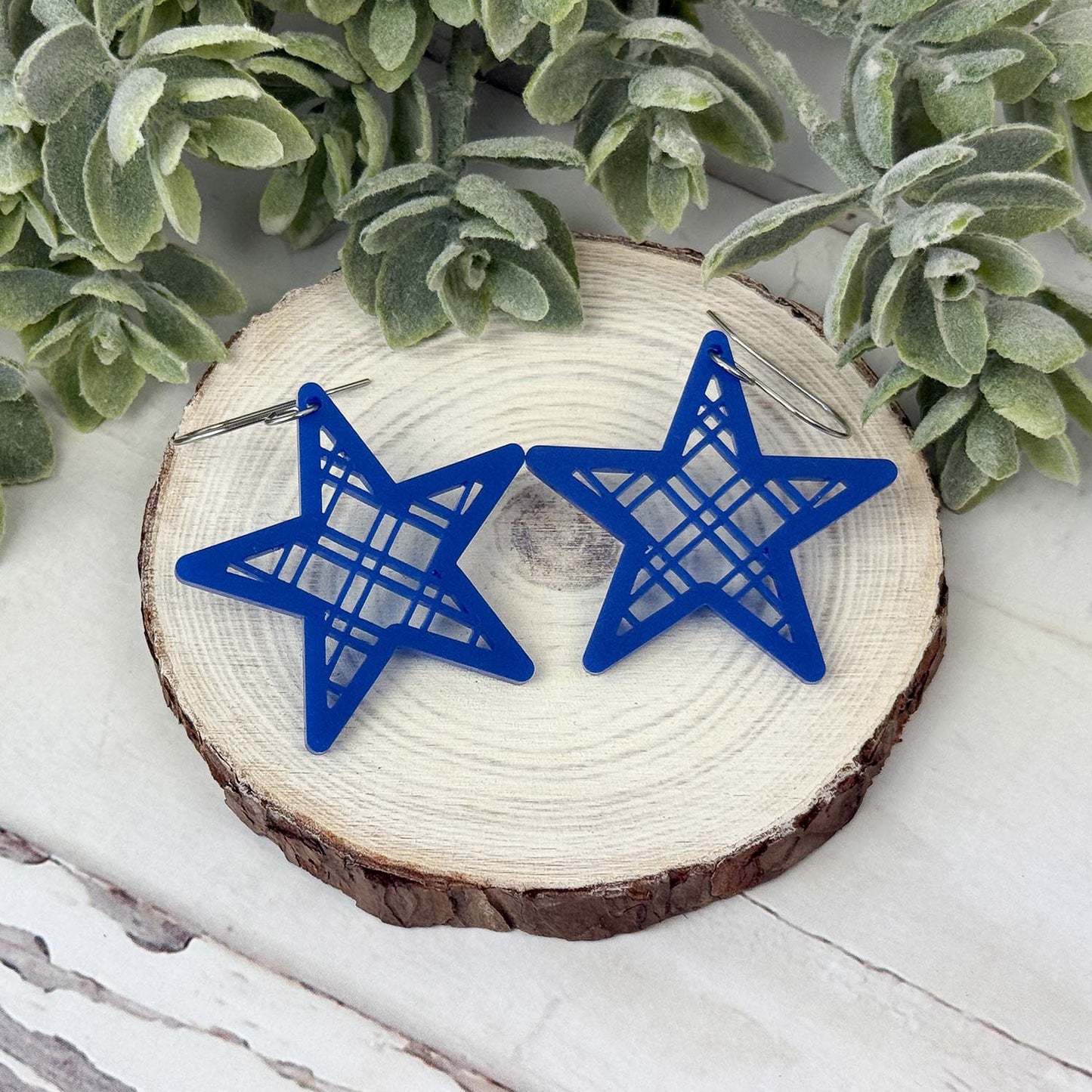 Star Earrings with Diagonal Lattice - Patriotic Earrings - Glowforge