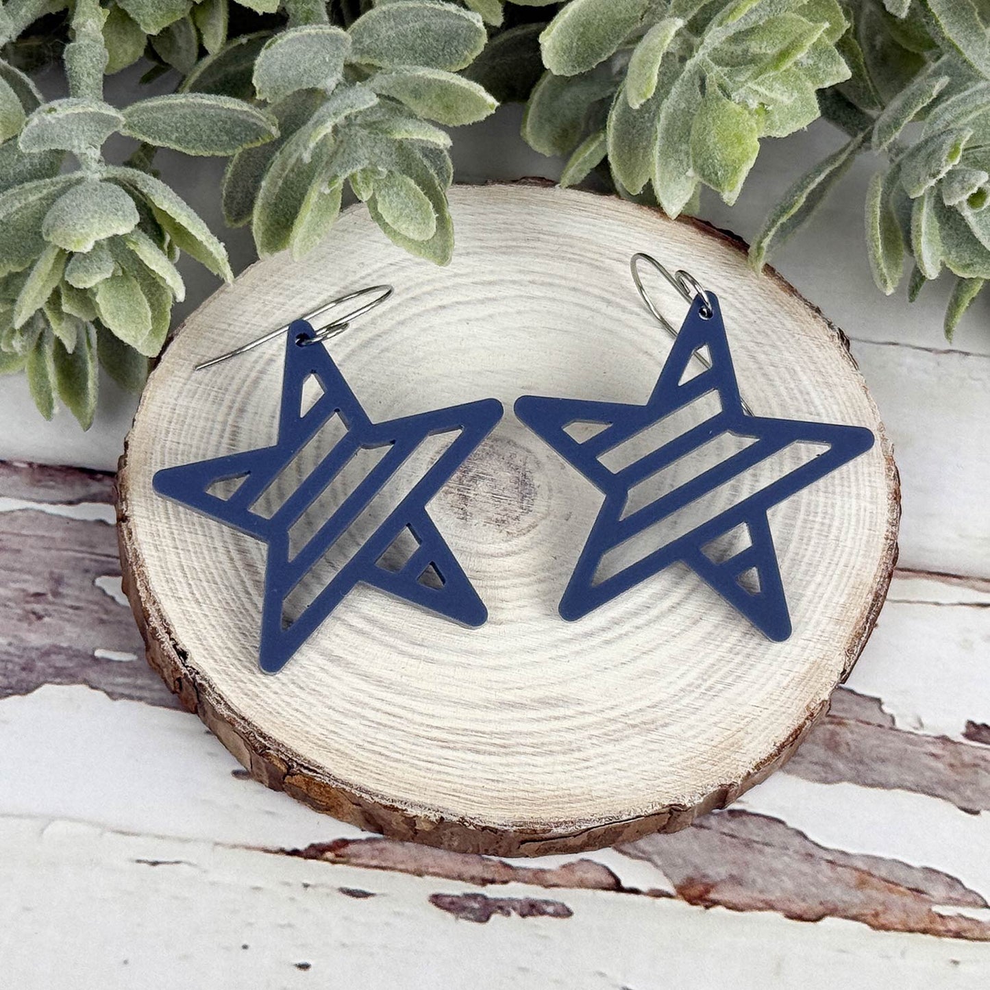Star Earrings with Diagonal Stripes - Patriotic Earrings - Glowforge