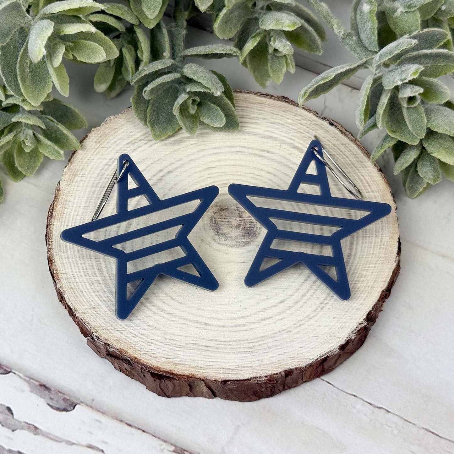 Star Earrings with Horizontal Stripes - Patriotic Earrings - Glowforge