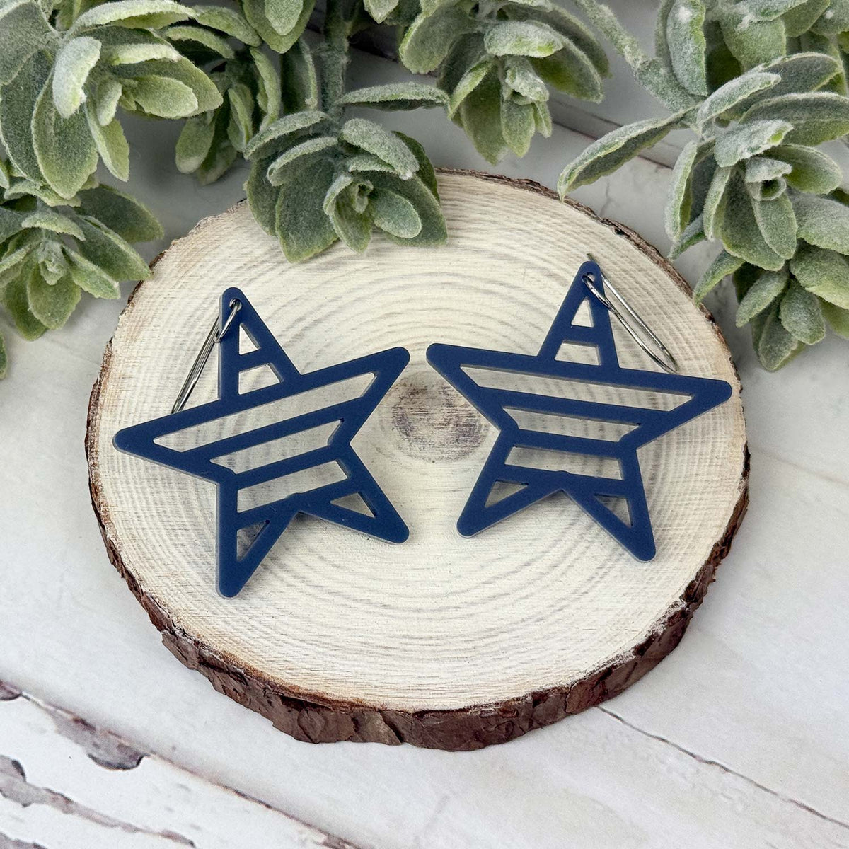Star Earrings with Horizontal Stripes - Patriotic Earrings - Glowforge