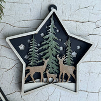 Star Shaped Wooded Themed Deer Family Ornament - Glowforge