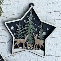 Star Shaped Wooded Themed Deer Family Ornament - Glowforge 