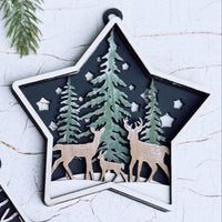 Star Shaped Wooded Themed Deer Family Ornament - Glowforge