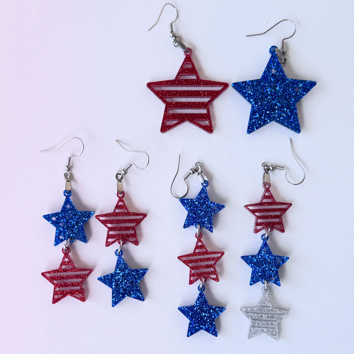 Stars and Stripes Patriotic Earrings (Set of 3) - Glowforge