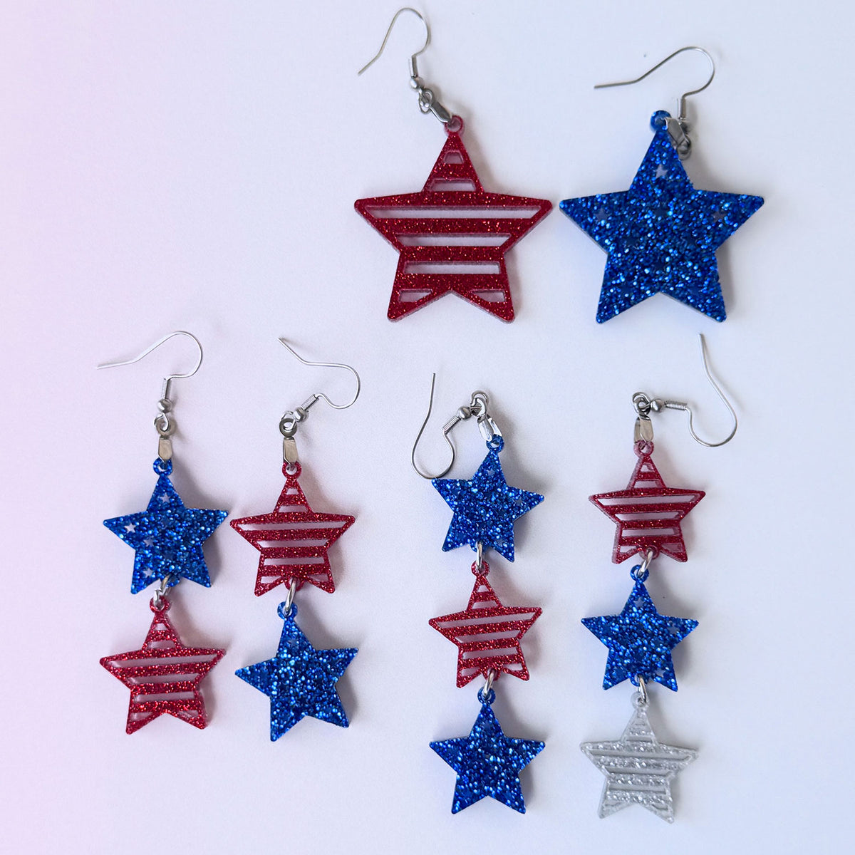 Stars and Stripes Patriotic Earrings (Set of 3) - Glowforge