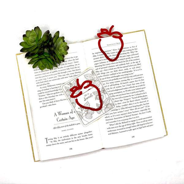 Strawberry Shaped Bookmark with Card Backer - Paperclip - Snack Bag Cl ...