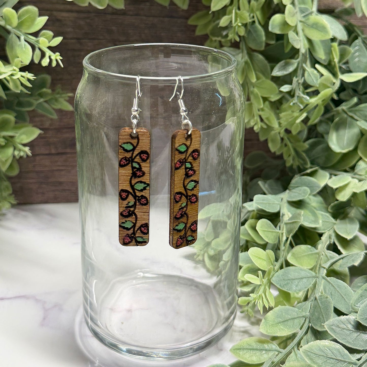 Strawberry Vine Bar Dangle Earrings - Glowforge