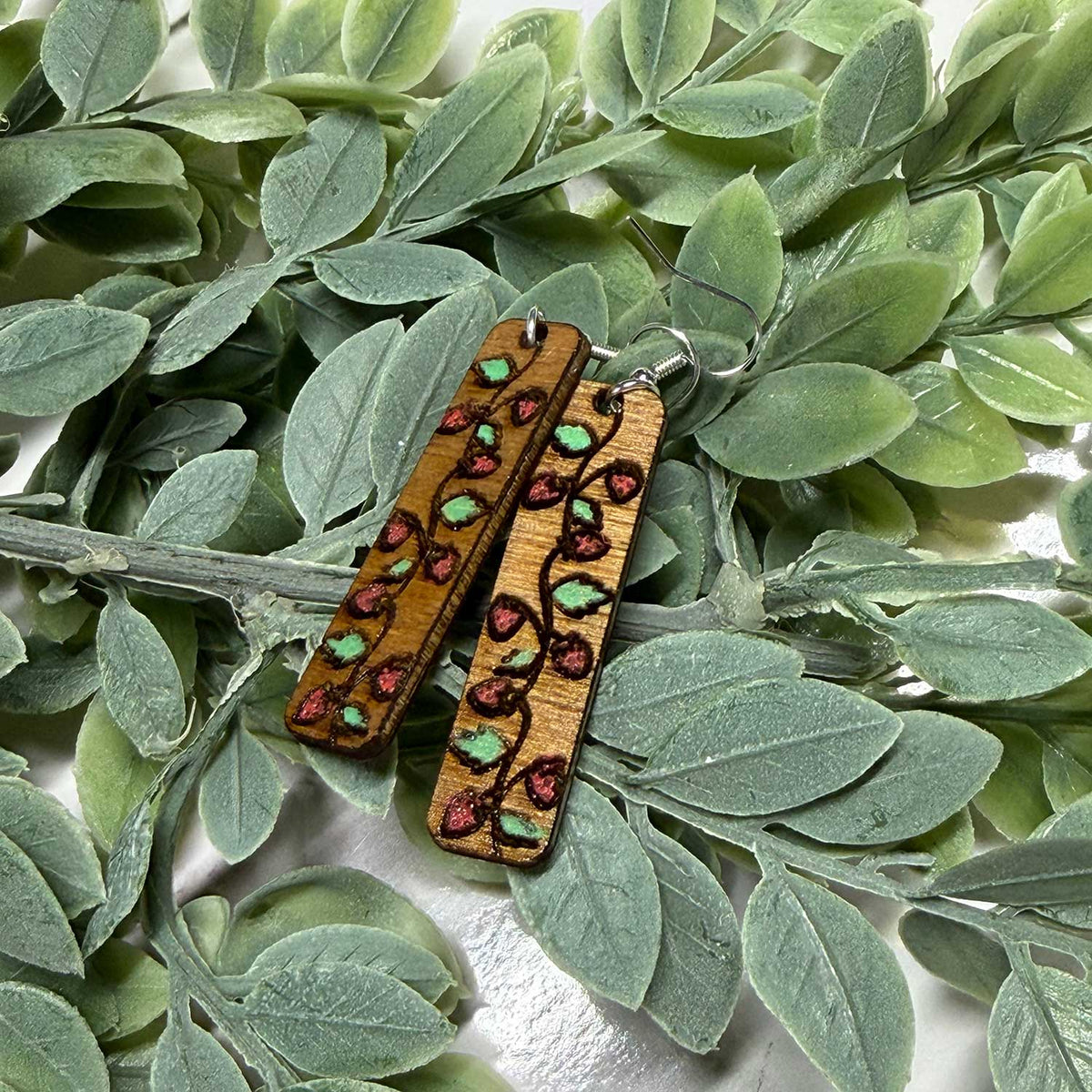 Strawberry Vine Bar Dangle Earrings - Glowforge