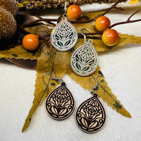 Stylized Rose Teardrop Earrings - Glowforge
