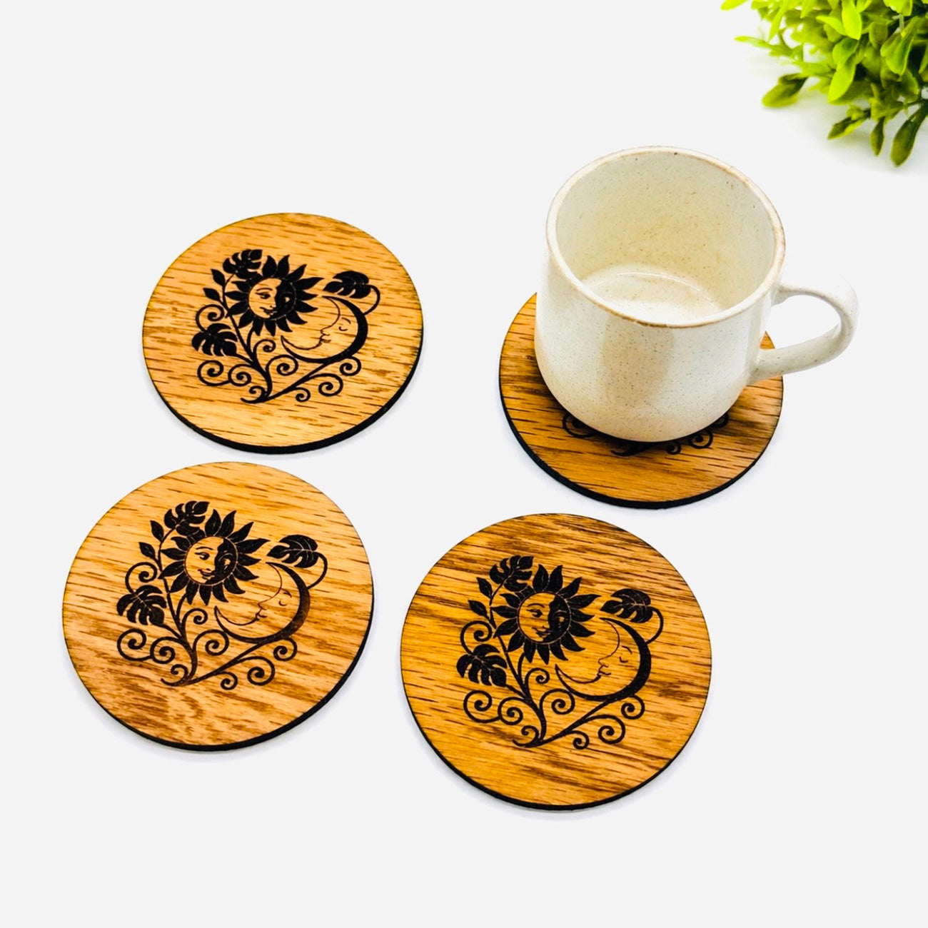 Sun Moon Celestial Garden Circle Coaster (Set of 4) - Glowforge