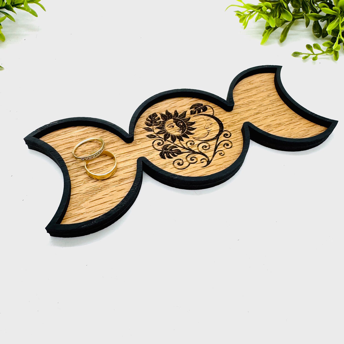Sun Moon Celestial Garden Layered Tri Moon Ring Tray - Glowforge
