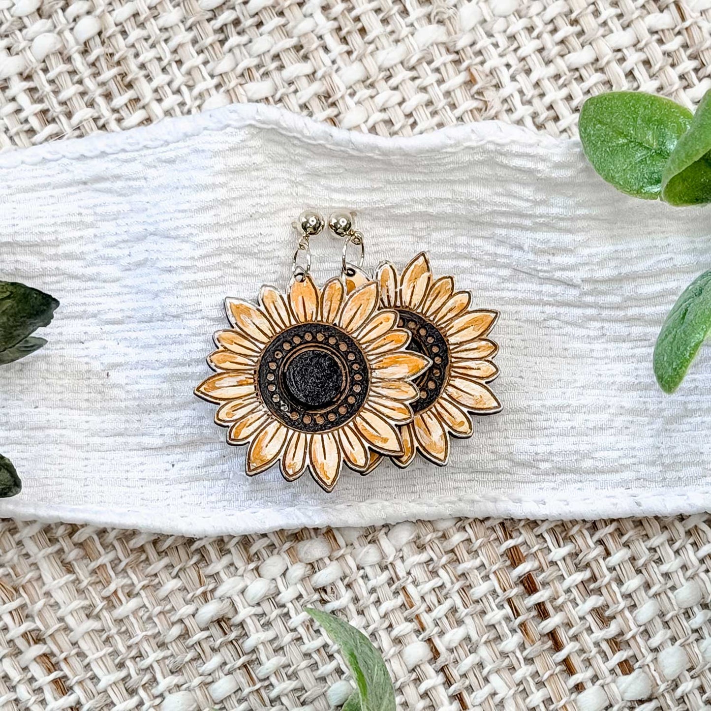 Sunflower Earrings with Engraved Details - Glowforge