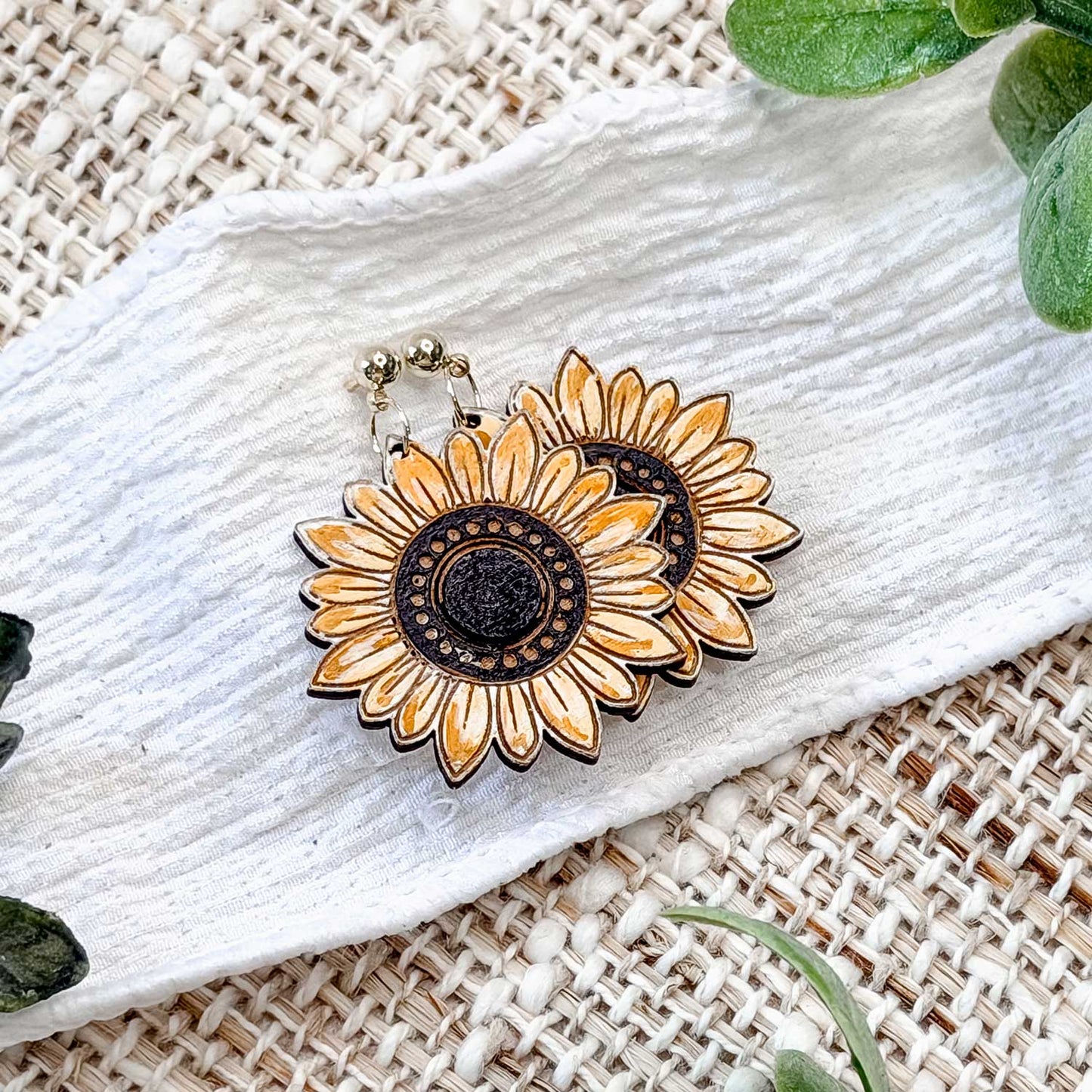 Sunflower Earrings with Engraved Details - Glowforge