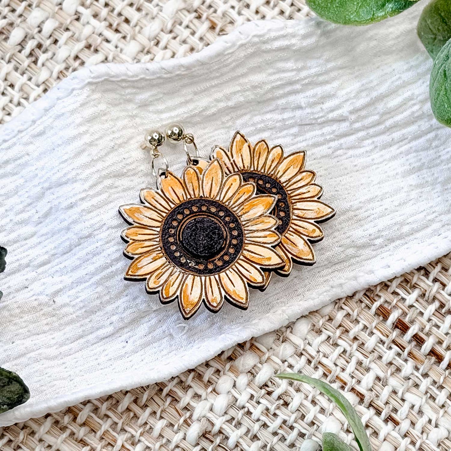 Sunflower Earrings with Engraved Details - Glowforge