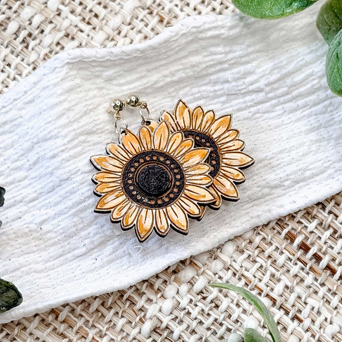 Sunflower Earrings with Engraved Details - Glowforge