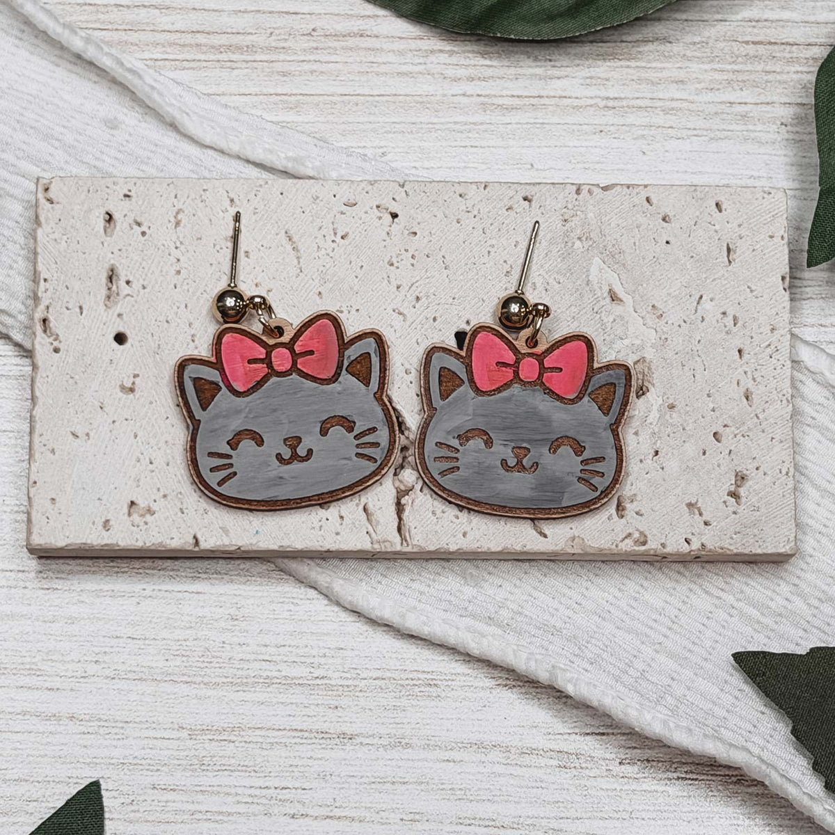 Sweet Bow Cat Earrings - Glowforge