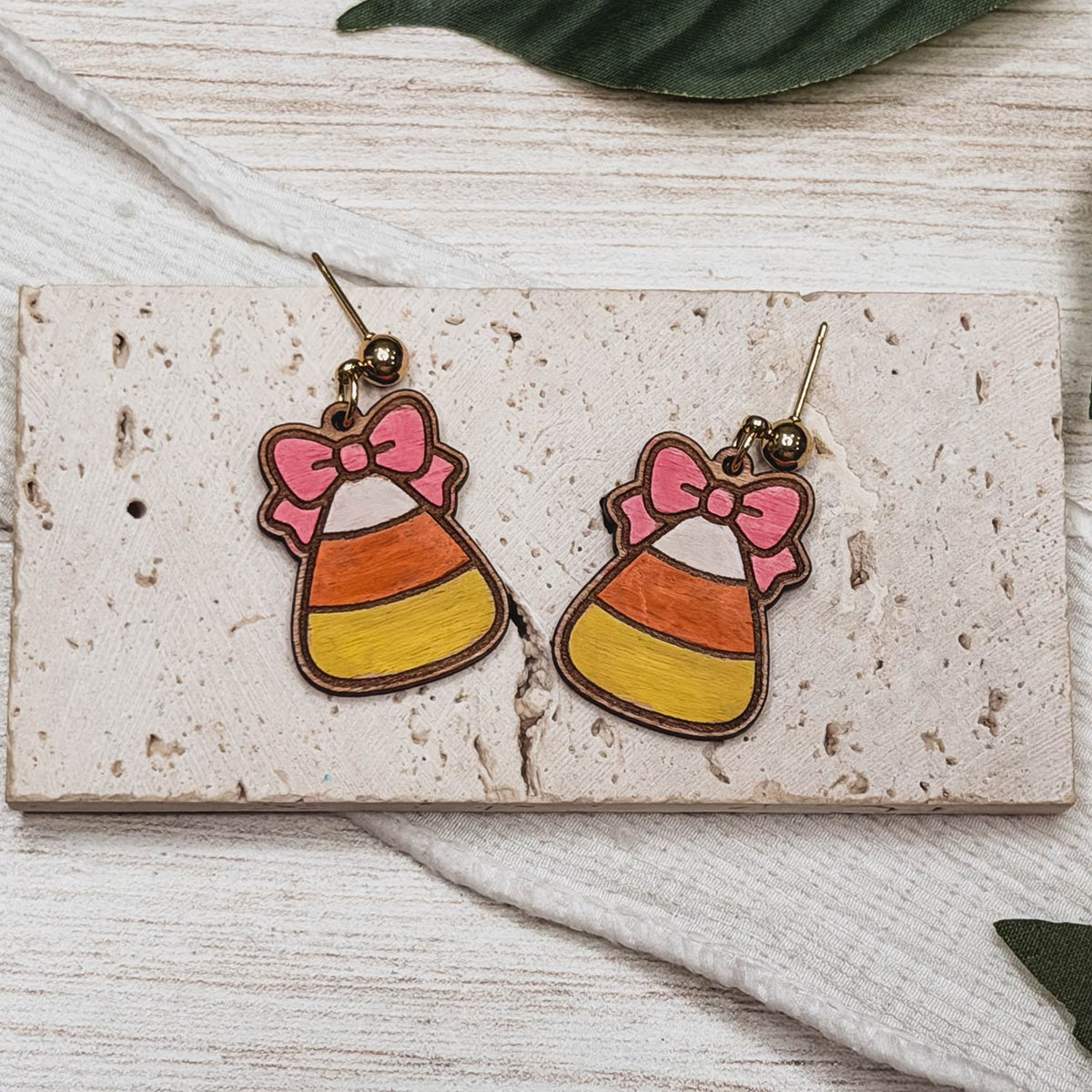 Sweet Candy Corn Bow Earrings- Glowforge