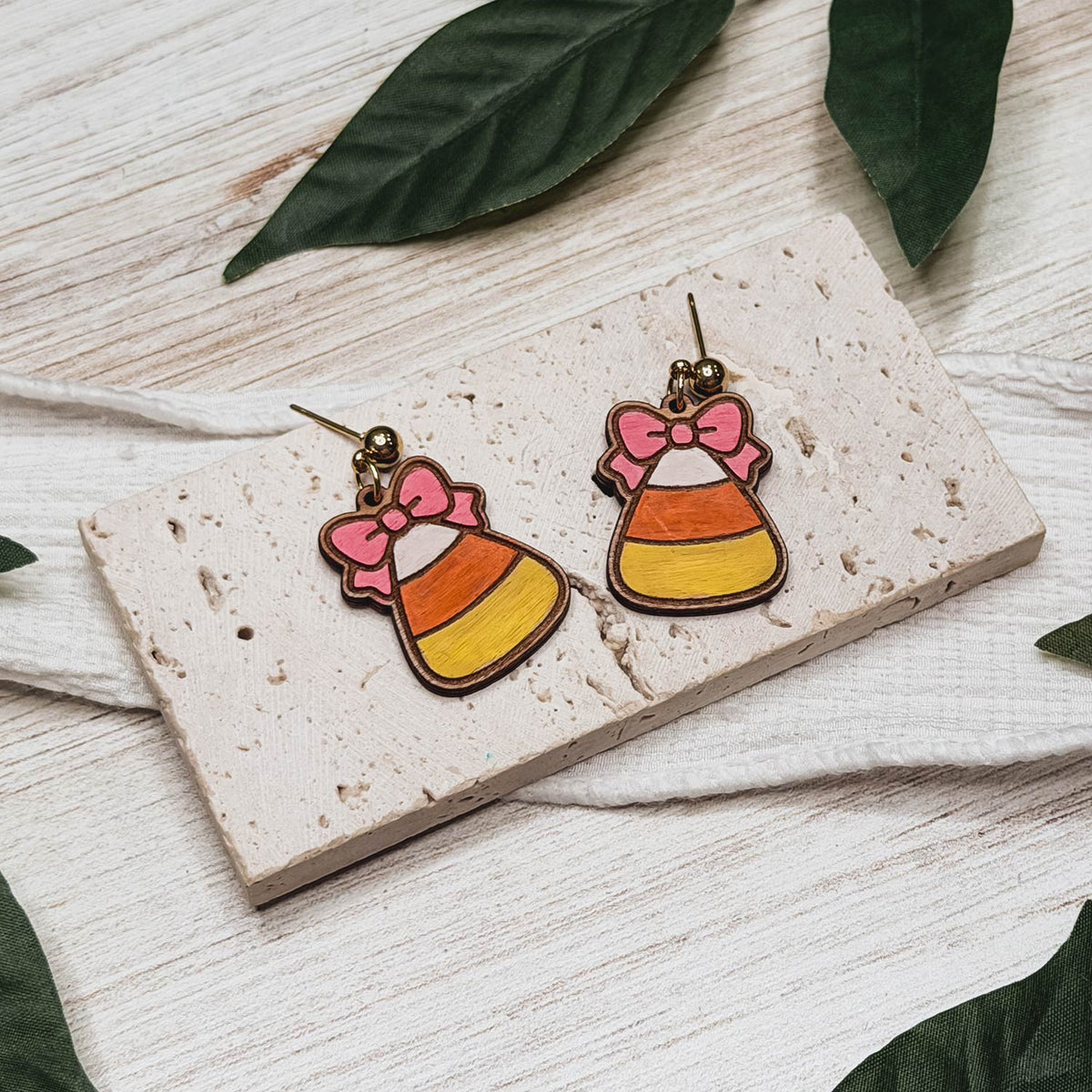 Sweet Candy Corn Bow Earrings - Glowforge