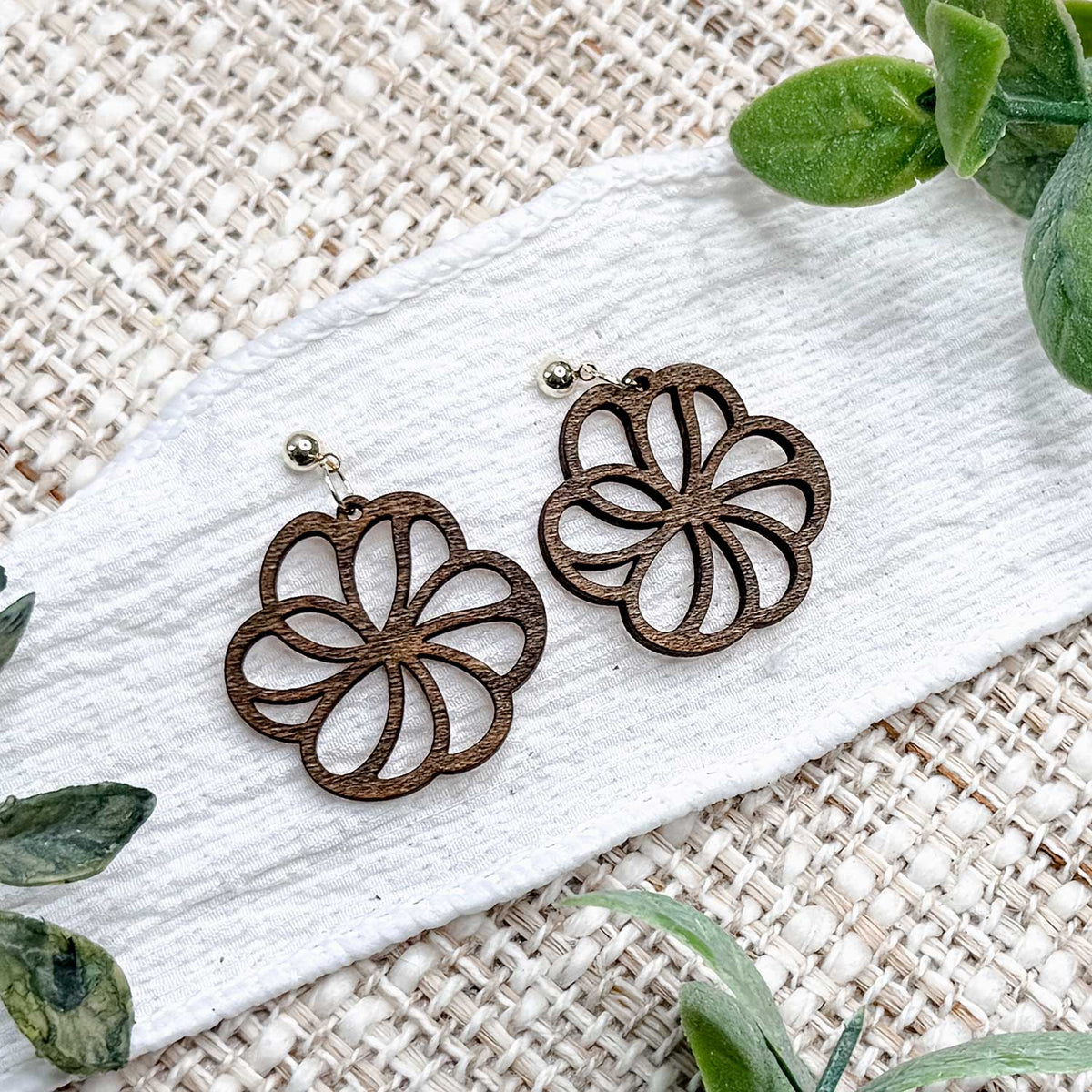 Swirl Flower Earrings with Open Petal Design - Glowforge