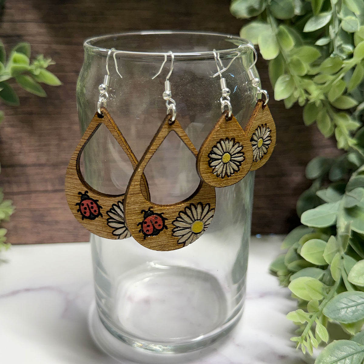 Teardrop Ladybug Daisy Earrings (Set of 2) - Glowforge