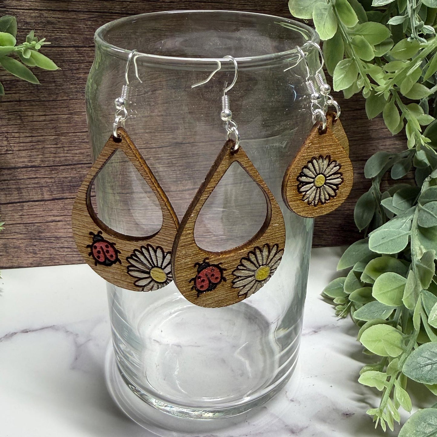 Teardrop Ladybug Daisy Earrings (Set of 2)