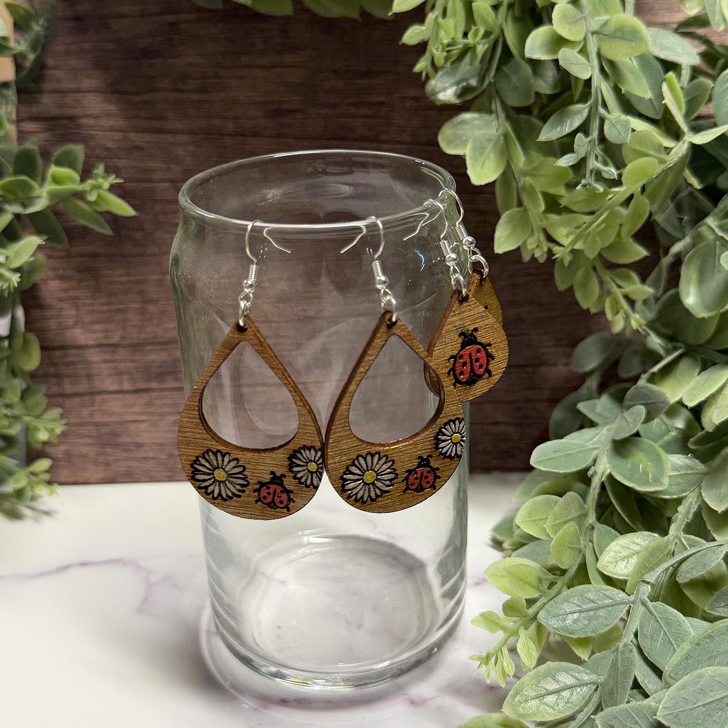 Teardrop Ladybug Sunflower Earrings (Set of 2) - Glowforge