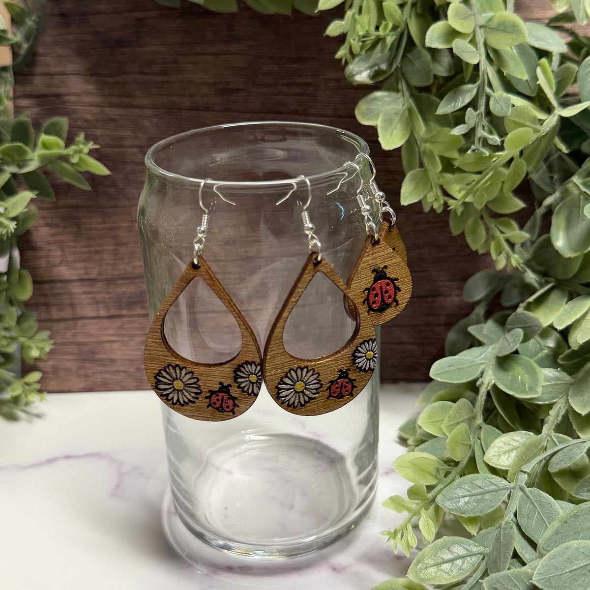 Teardrop Ladybug Sunflower Earrings (Set of 2) - Glowforge