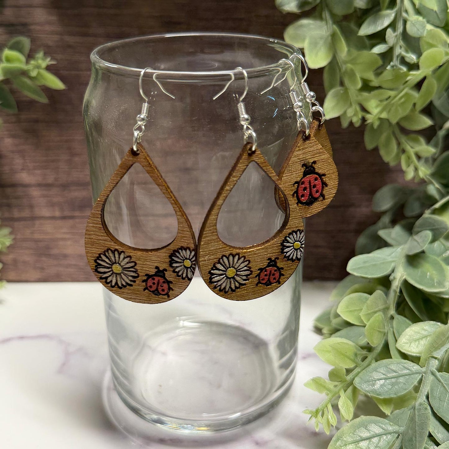 Teardrop Ladybug Sunflower Earrings (Set of 2) - Glowforge