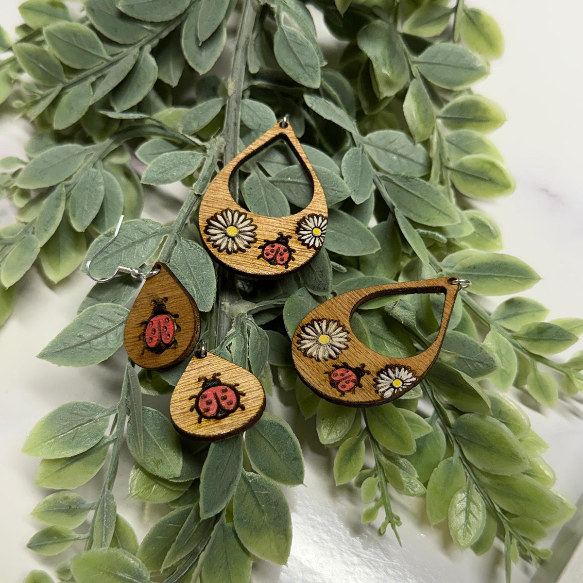 Teardrop Ladybug Sunflower Earrings (Set of 2) - Glowforge