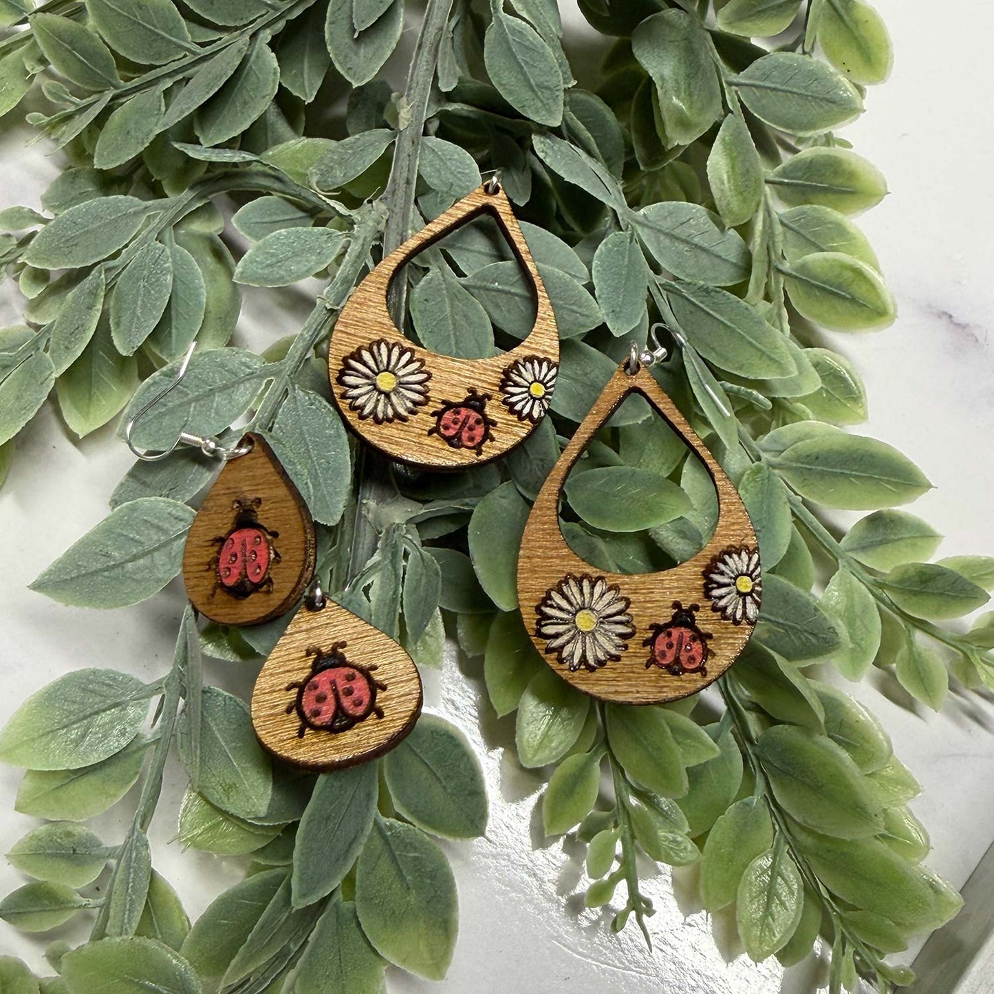 Teardrop Ladybug Sunflower Earrings (Set of 2) - Glowforge