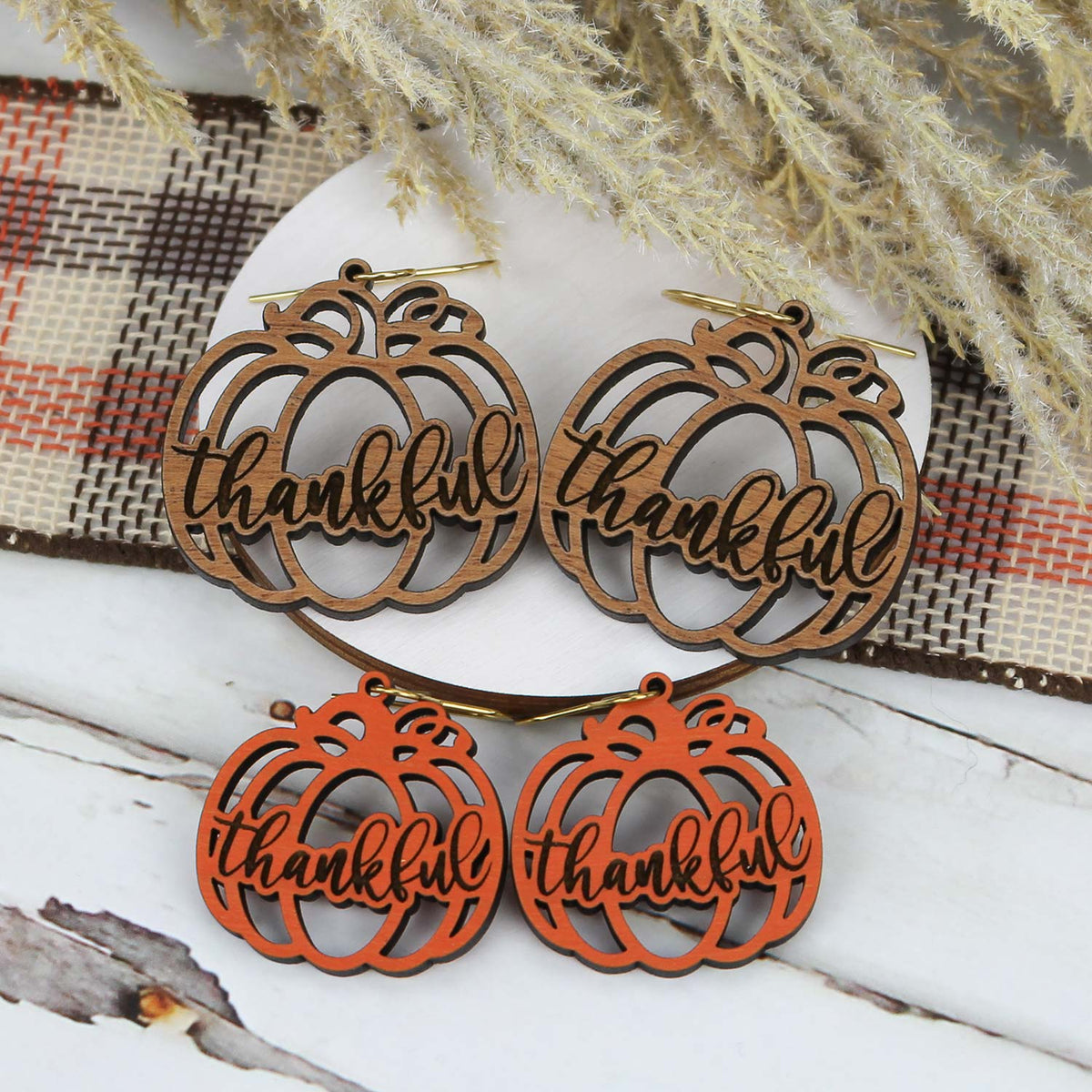 Thankful Pumpkin Earrings - Fall Earrings (Set of 2 Sizes) - Glowforge
