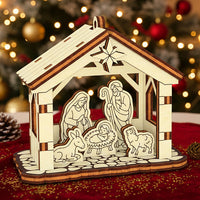 Tiny 3D Nativity Ornament - Christmas Miniature with Barn & Holy Family - Glowforge
