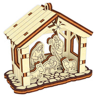 Tiny 3D Nativity Ornament - Christmas Miniature with Barn & Holy Family - Glowforge