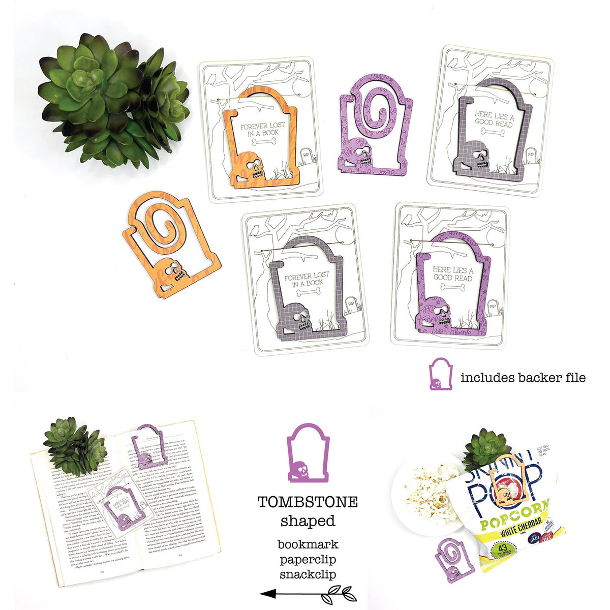 Tombstone Shaped Bookmark with Card Backer - Paperclip - Snack Bag Closure - Glowforge