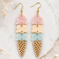 Triple Scoop Ice Cream Cone Dangle Earrings - Glowforge