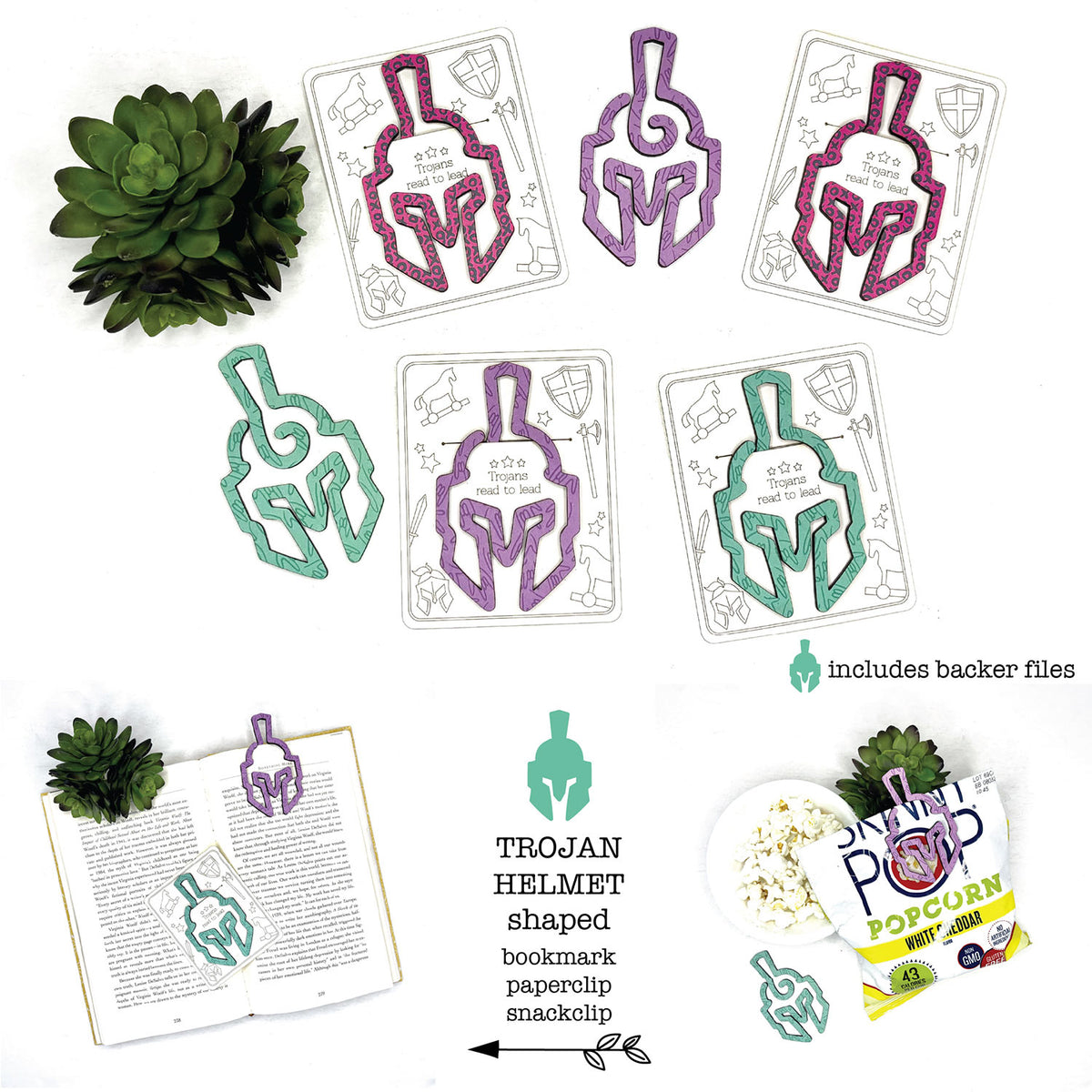 Trojan Helmet Bookmark with Card Backer - Paperclip - Snack Bag Closure - Glowforge