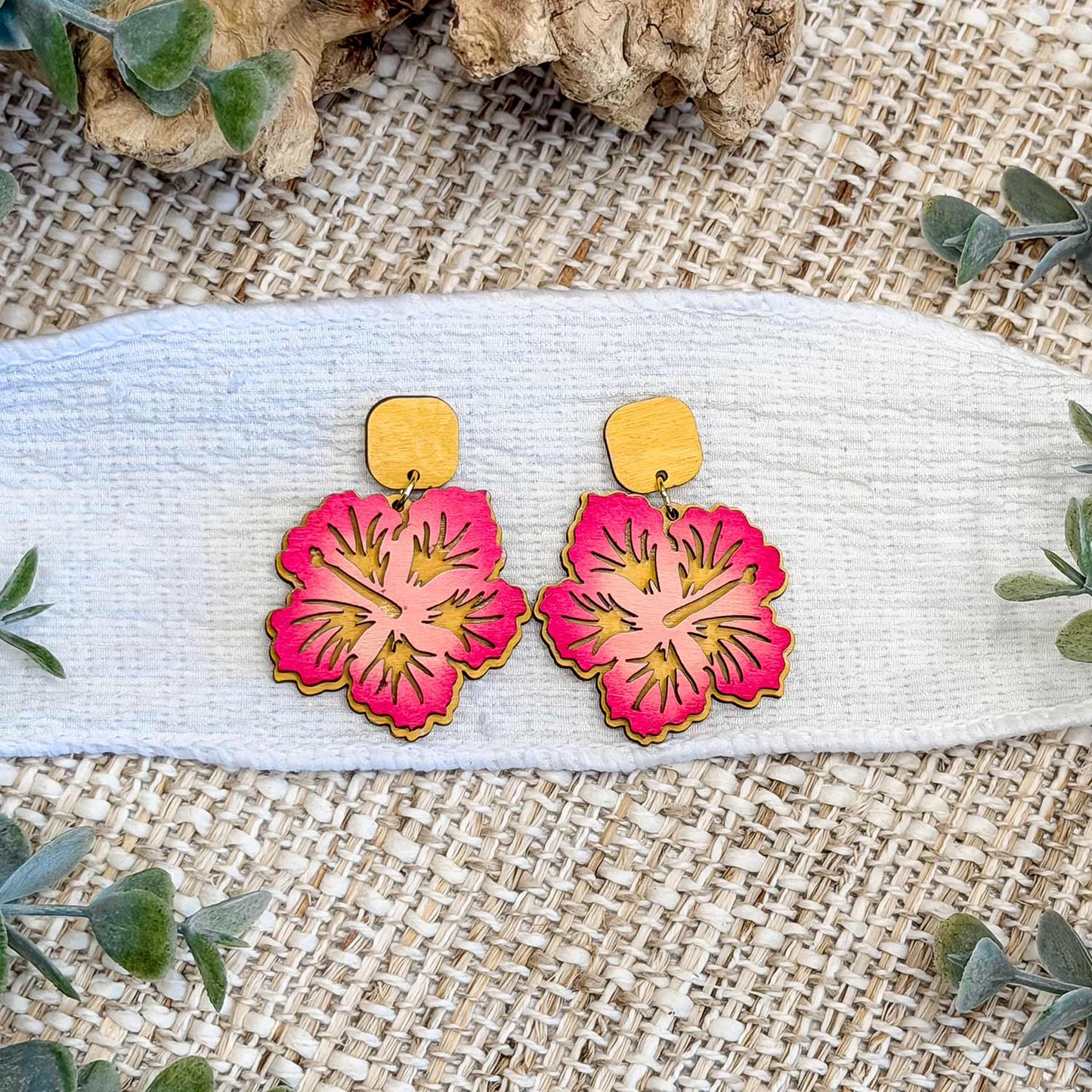 Tropical Hibiscus Dangle Earrings - Glowforge