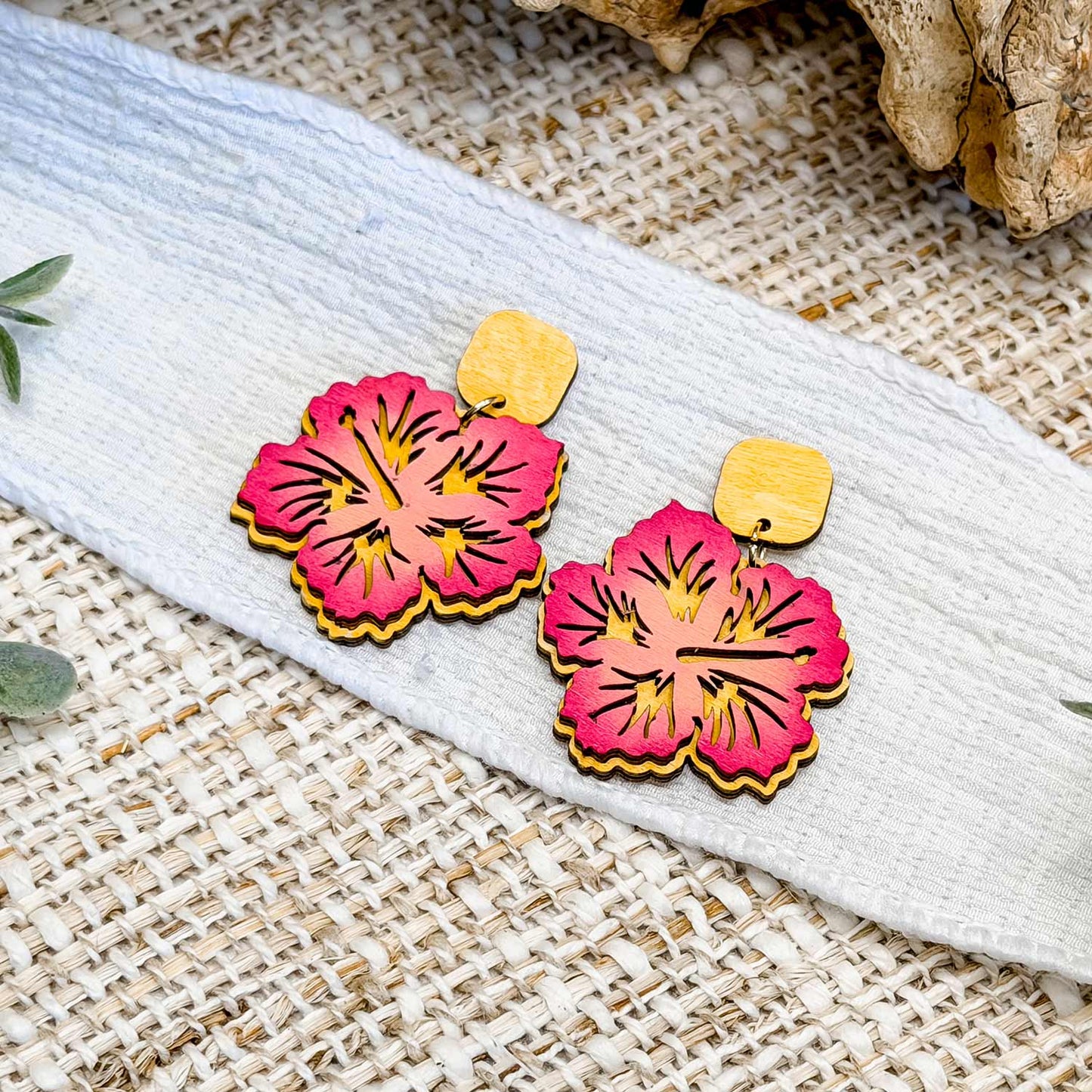 Tropical Hibiscus Dangle Earrings - Glowforge