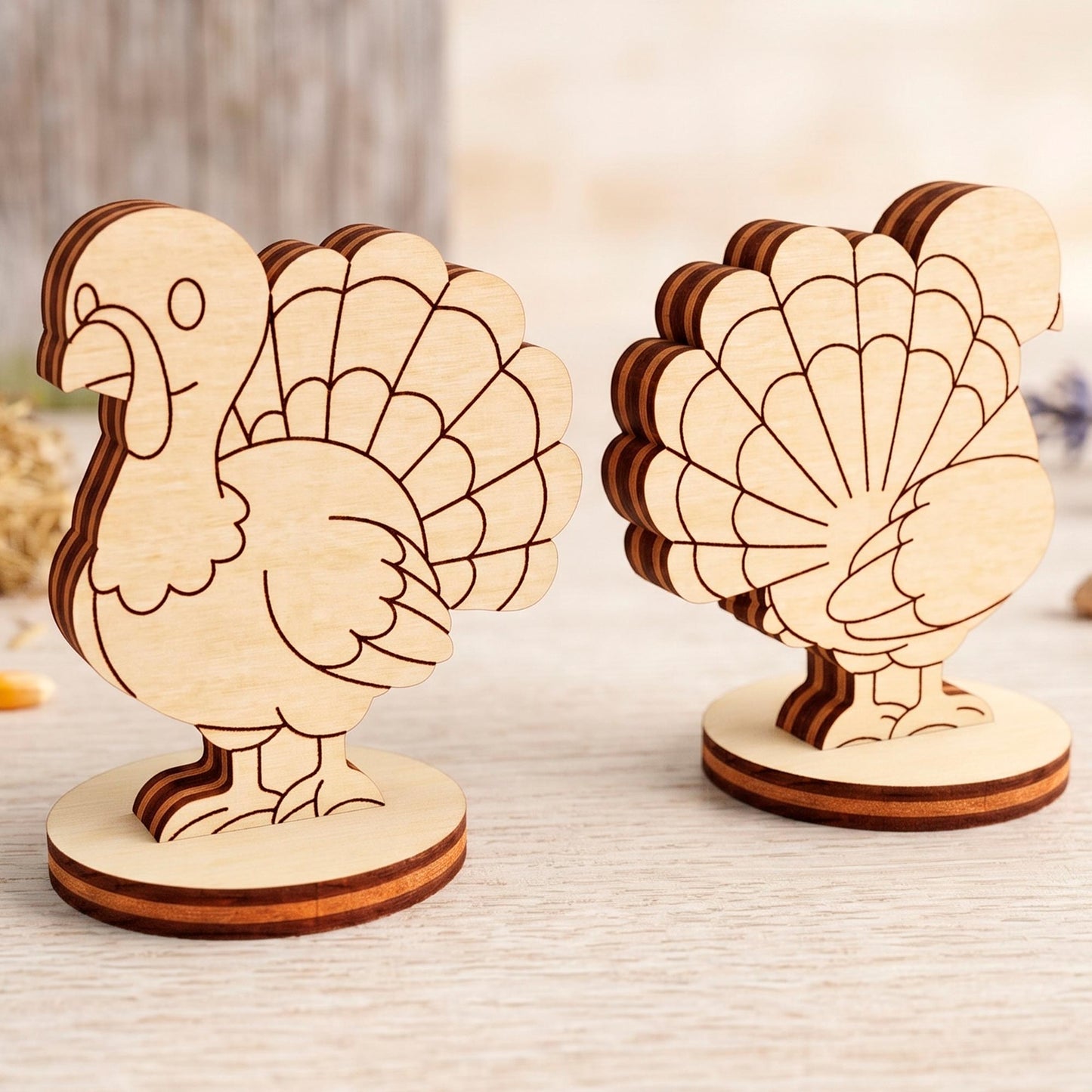 Turkey Toy - Wooden Farm Animal Figure for Play, Learning & Painting - Glowforge