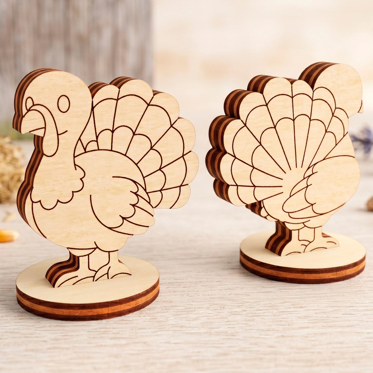 Turkey Toy - Wooden Farm Animal Figure for Play, Learning & Painting - Glowforge