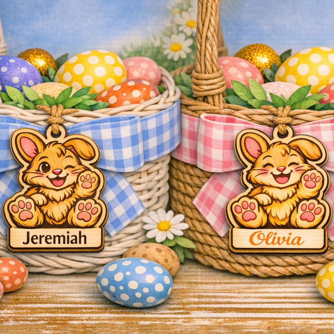 Two‑Layer Personalized Bunny Easter Basket Tag (Set of 2) - Glowforge